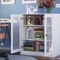 thumbnail image 3 of Palace Imports 100% Solid Wood 3-shelf Bookcase with Adjustable Shelves and Frosted Glass Doors, White, 3 of 5
