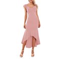 thumbnail image 1 of SUNSIOM Femmes Robe Longue Bodycon Couleur Unie V-Cou Volants Queue de Poisson Robe Sans Manches Été Croix Dos Nu Partie Robe, 1 of 6