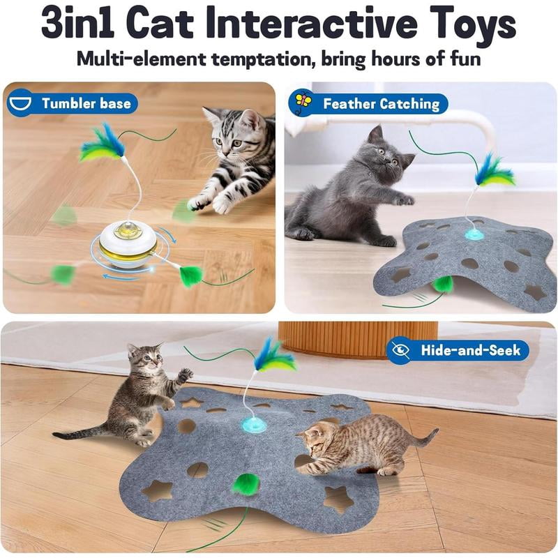 Cat Toys for Indoor Cats,Interactive Toy Hide n Seek for Kittens,Automatic Moving Wand Feather,Motion Activated Exercise Toy for Bored Cats Rechargeable (Grey)
