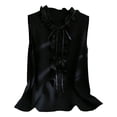 thumbnail image 5 of Women's Summer Sleeveless Botton Down Bow Tie Blouse Ruffled Neck Work Casual Chiffon Tank Top Black L, 5 of 6