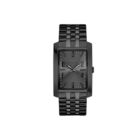 Caravelle Black Dial - Caravelle Men's Rectangular Black-Tone Stainless Steel Bracelet Dress Watch
