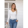 thumbnail image 3 of Vafful Womens Long Sleeve Shirts V Neck Ruffle Hem Slim Fitted Ribbed Knit Trendy Tee Tight Tops, 3 of 7