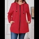 thumbnail image 5 of Chaqueta Ligera Reversible con Capucha y Cremallera de Larga para Mujer, Cortavientos Informal, Impermeable. Rojo L, 5 of 9
