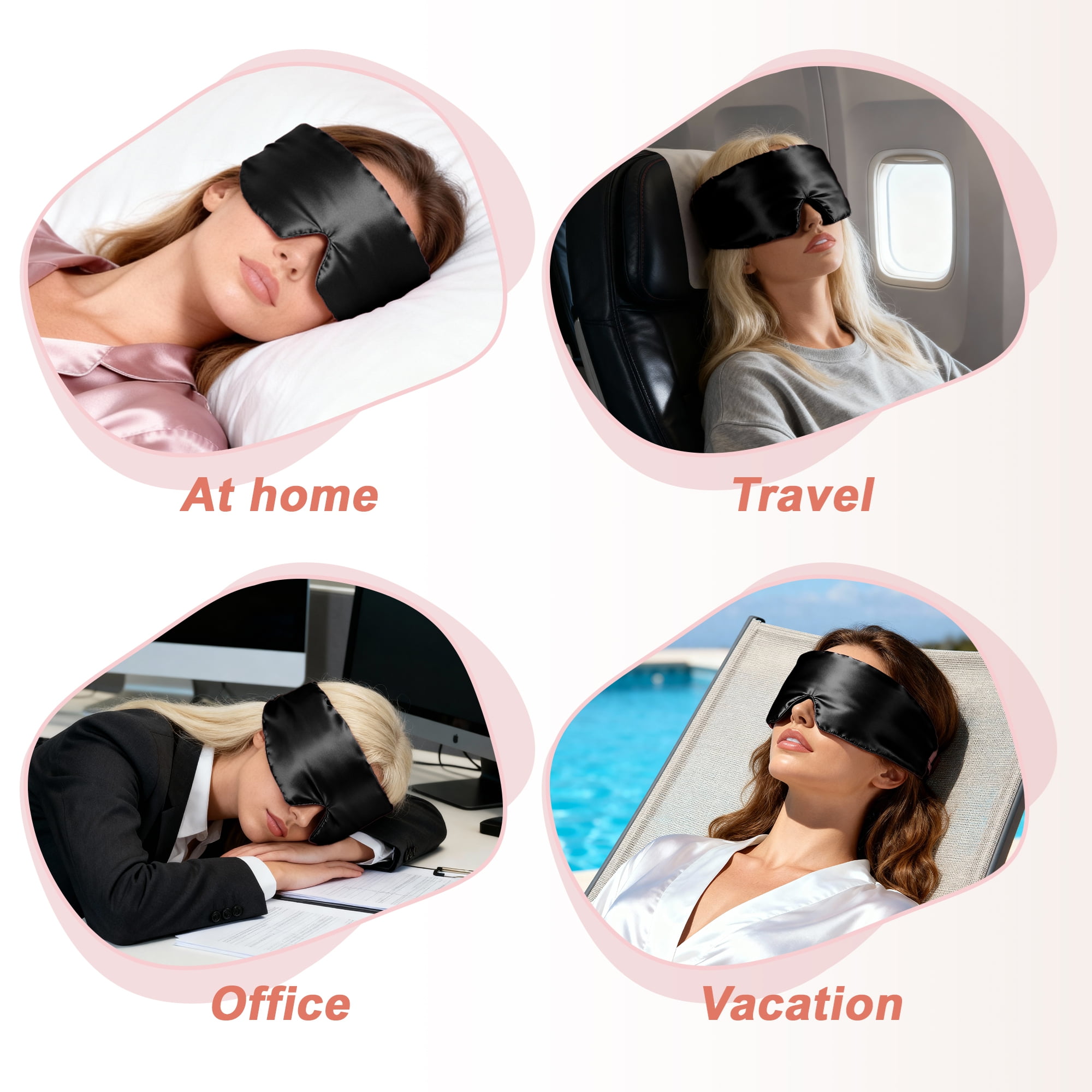 Unique Bargains 22 Momme Pure Silk Sleep Mask with Travel Pouch 3D Contour Adjustable Blindfold for Side Sleepers Eyelash Protecting for Natural Lashes & Extensions Black