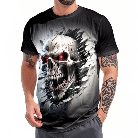 adaychics Mens Skull Shirts Crewneck Horror T-Shirt Novelty Short Sleeve Summer Tops for Daily Wear Holiday Party