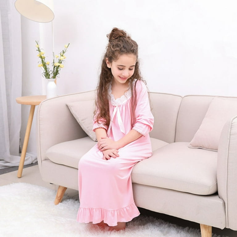 Kids Girls Nightgowns Sleepwear Short Long Sleeve Pajama Dress Cotton Lace Print Nightdress Princess Sleepshirt Toddler 2 12 Years Walmart