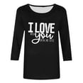 thumbnail image 4 of mihongmao Plus Size Valentine Shirts for Women Crew Neck Ladies' Hearted-Printed Round Neck Three Quarter Sleeve 3/4 Sleeve T-shirt Loose Black 4X, 4 of 5