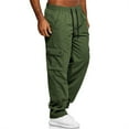 thumbnail image 3 of Men's Multi-Pocket Drawstring Work Pants, Fashion Casual Elastic Waist Cargo Trousers for Outdoor and Hiking,Army Green,S, 3 of 7
