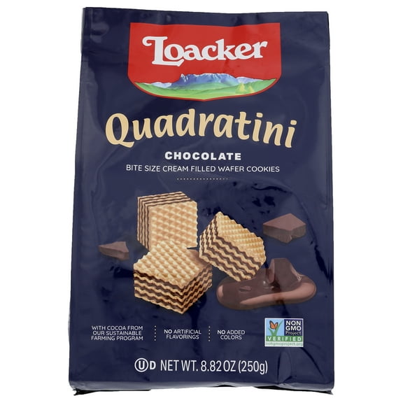 Pack of 6, Loacker Quadratini Chocolate Bit Sized Cream Filled Wafer Cookies, 8.82 oz