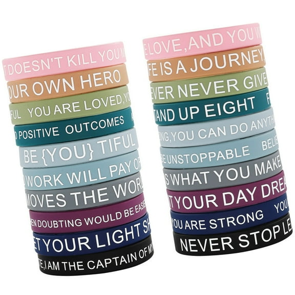 20Pieces Inspirational Silicones Bracelets with Motivational Quote Multiple Colored Wristbands for Kids and Adults