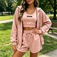 thumbnail image 4 of Women's 3 Piece Tracksuit Set Zip up Hoodie Vest and Shorts Athletic Workout Outfit Casual Sports Sweatsuit for Women Pink, 4 of 5