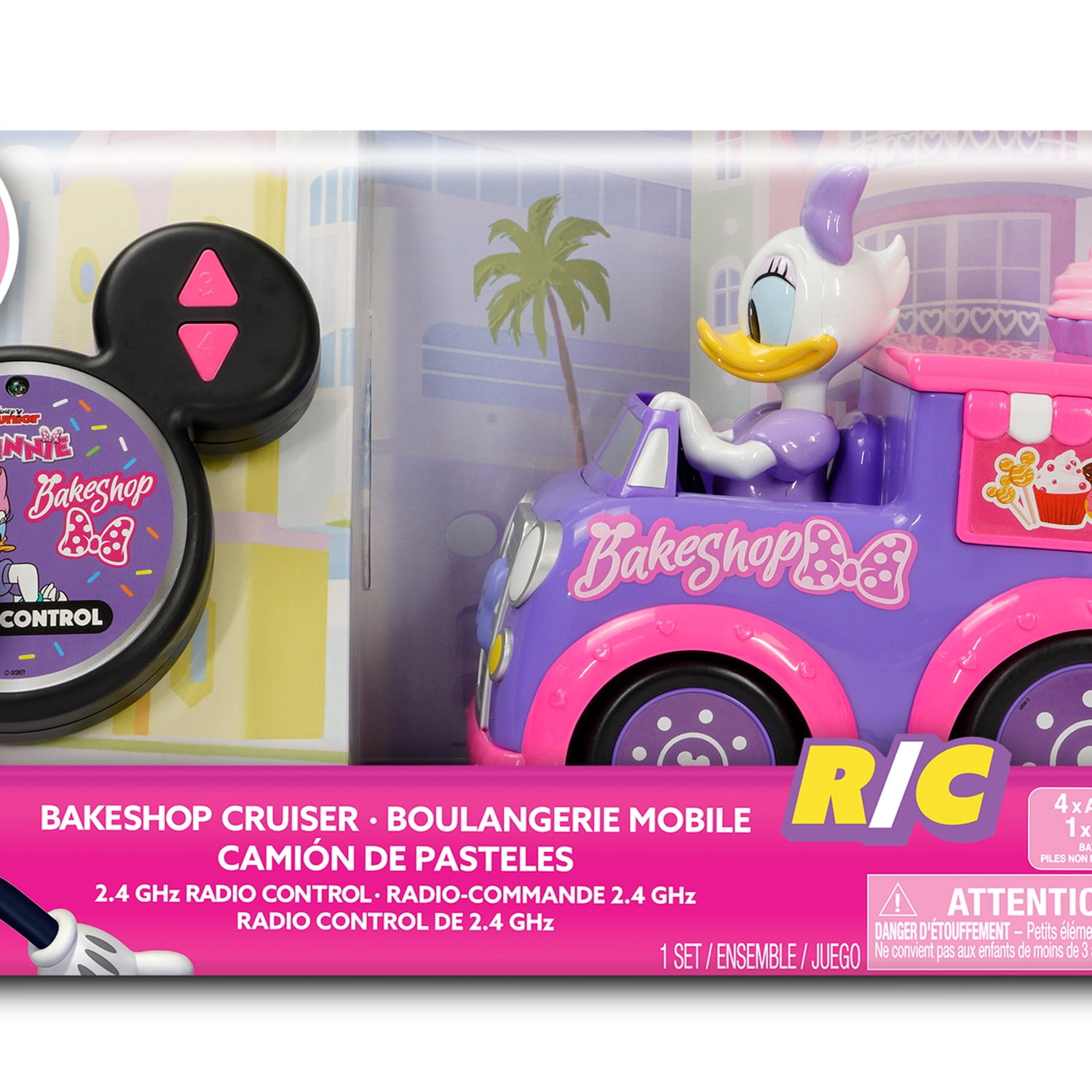 Disney Junior: 9" R/C Daisy Duck Bakeshop Cruiser – Pink & Purple Light-Up Toy Dessert Vehicle, Spins & Wheelies, EZ Pushbutton Remote Control, Kid 3+