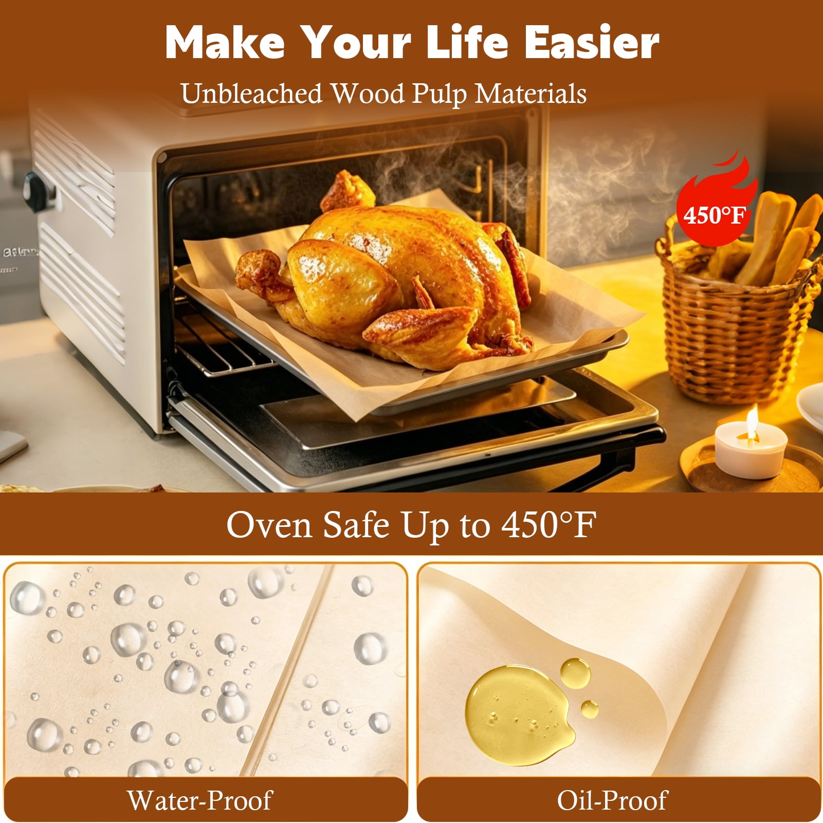 Godance 360 Count Parchment Paper Baking Sheets, 12 x 16 Inch Precut Non-Stick & Unbleached Baking Parchment, Flat Baking Paper Liner for Oven, Grilling, Air Fryer, Steaming, Fit for Half Sheet Pans