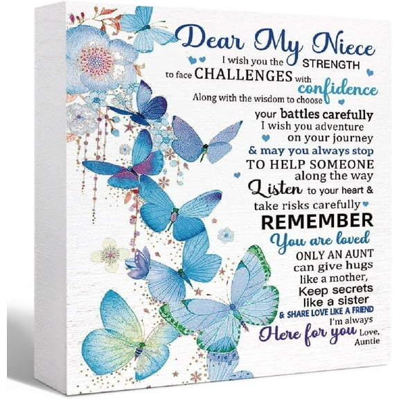 Wooden Box 5x5 Inch Niece Gift From Aunt, Dear My Nice I Wish You The Strength To Face Challenges With Confidence Quote Wood Block Sign For Niece Desk Decor, Graduation Gift Birthday Gifts For Niece