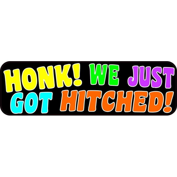 10in x 3in Honk! We Just Got Hitched Bumper Magnet Wedding Vehicle Magnets