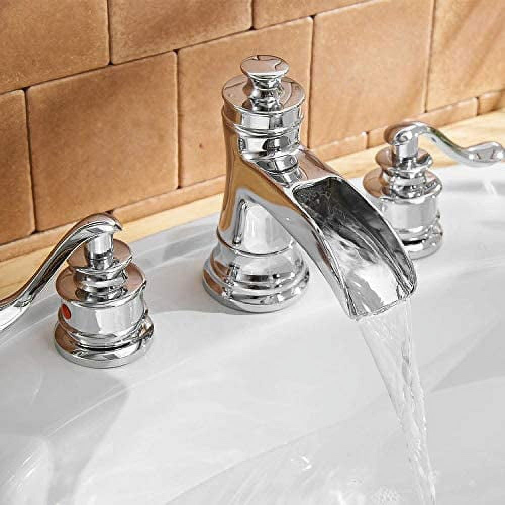 BWE 8 Inch Widespread Bathroom Faucet Chrome with Pop up Drain and Supply Hose Lead-Free Two-Handle 3 Holes Waterfall Bathroom Sink Faucet Lavatory Mi