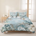 thumbnail image 3 of Twin XL Quilt Set 68''x98'', Teal Ocean Coastal Lightweight Bedspread Coverlet Set with 2 Pillow Shams, Summer Beach Nautical Coral Starfish Breathable All Season Quilt Bedding for Dorm/Guest Room, 3 of 9