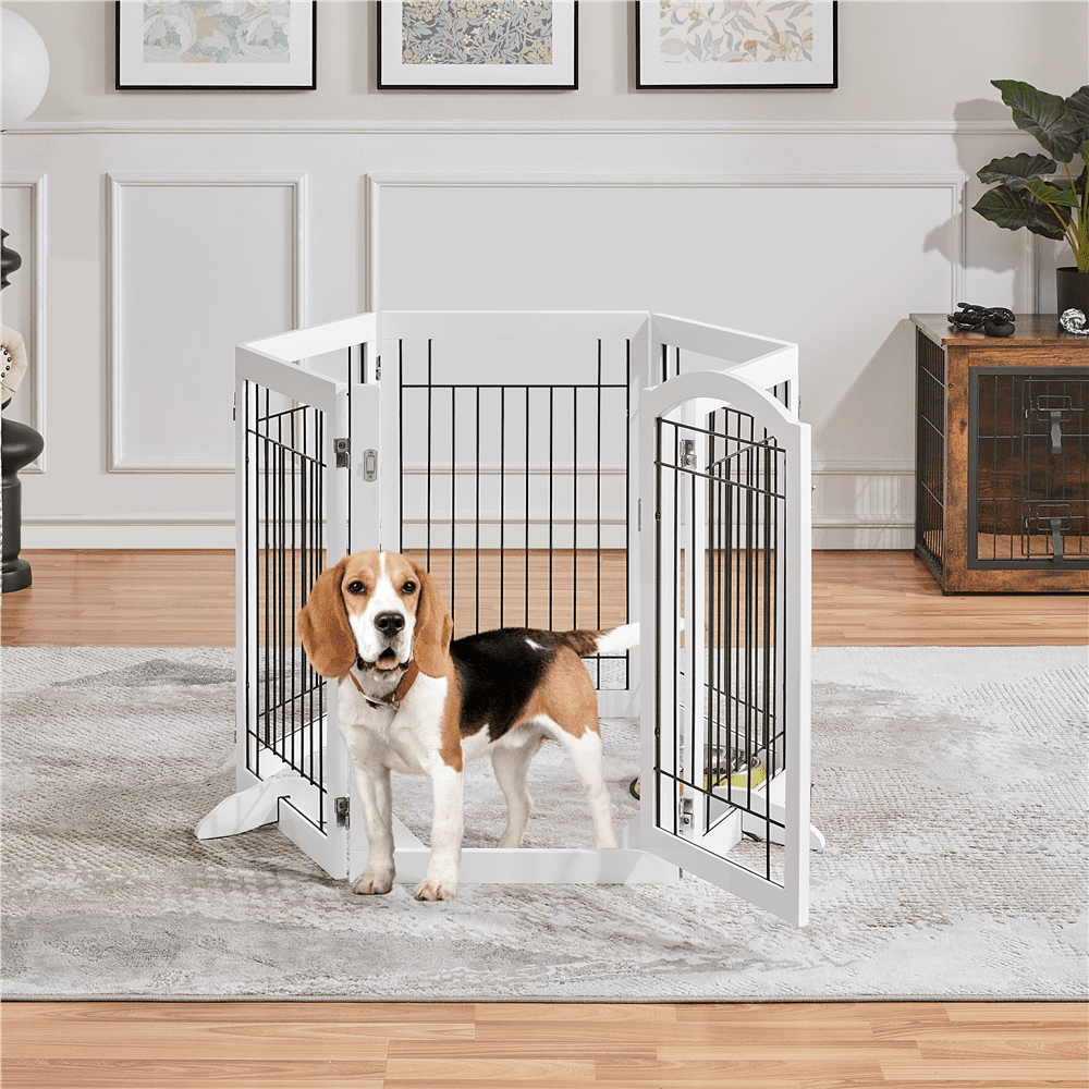 SmileMart 32″ Height 6-Panel Freestanding Foldable Pet Fence Playpen for Dog, White