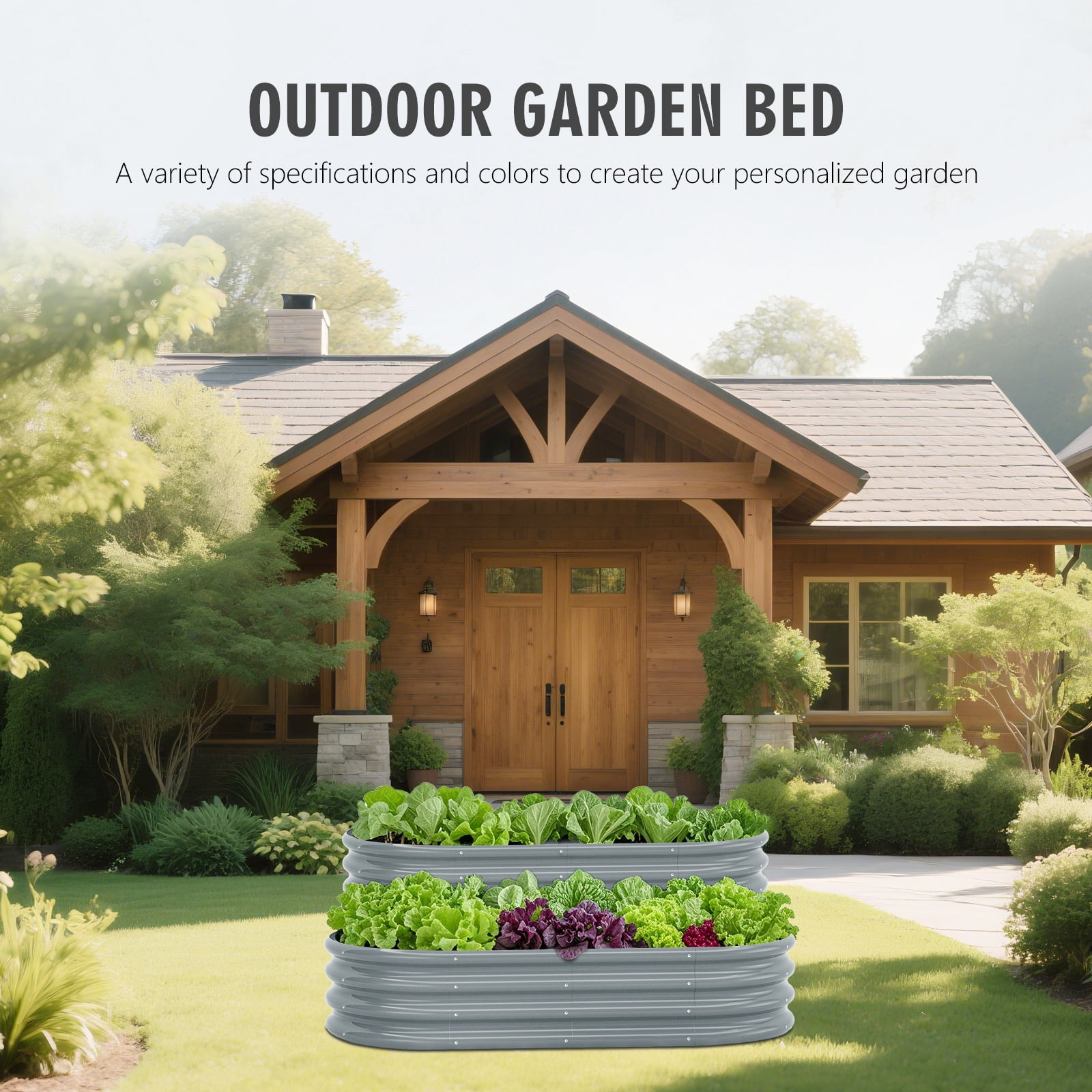 Nana Guard Galvanized Raised Garden Bed Kit, Galvanized Planter Boxes Outdoor, Oval Metal Raised Garden Beds for Vegetables,Gray