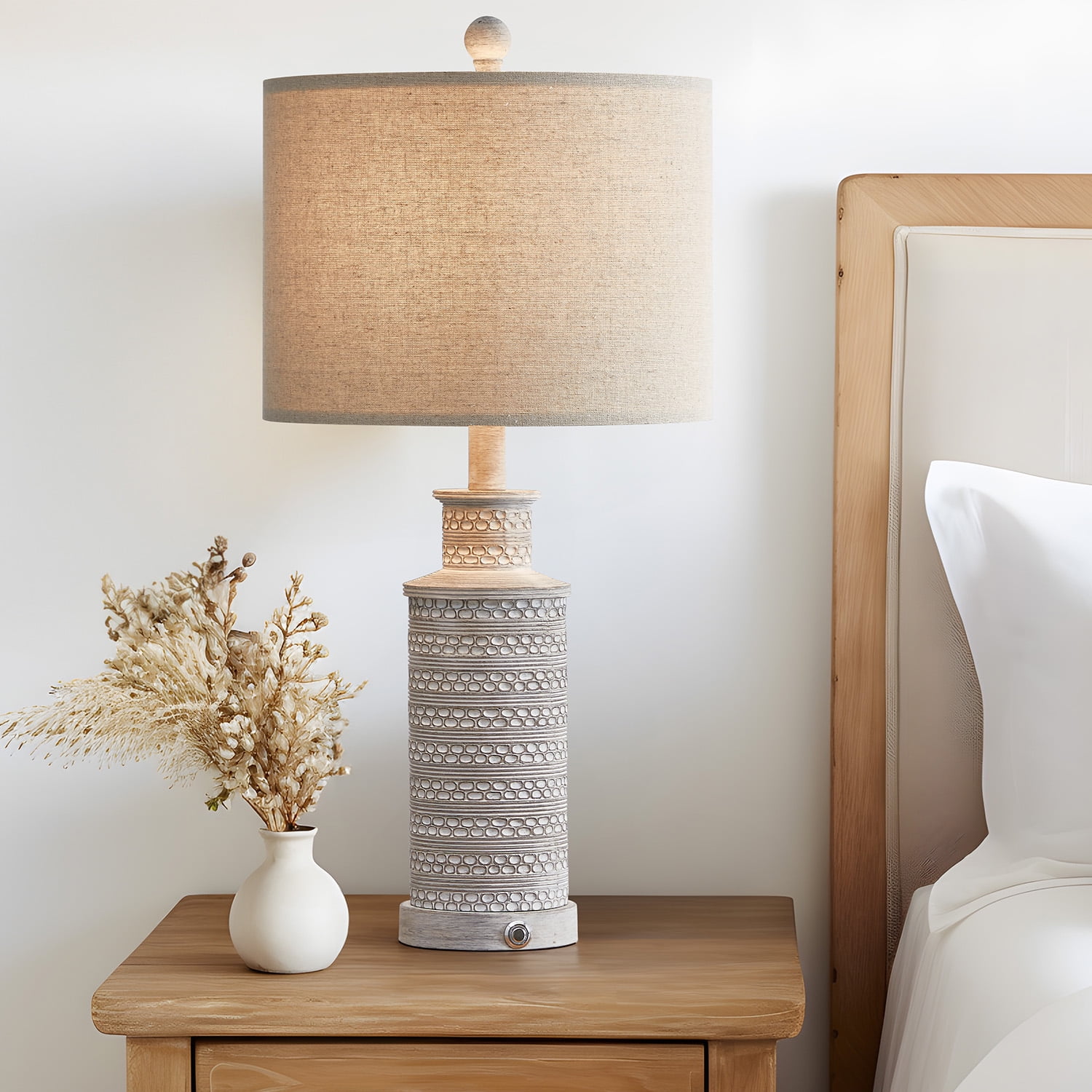 Oneach 3 Way Dimmable Table Lamp Set of 2 with USB Ports for Bedroom Living Room 24.5" Vintage Rustic Farmhouse Touch Control Nightstand Bedside Lamps Resin (Bulbs)
