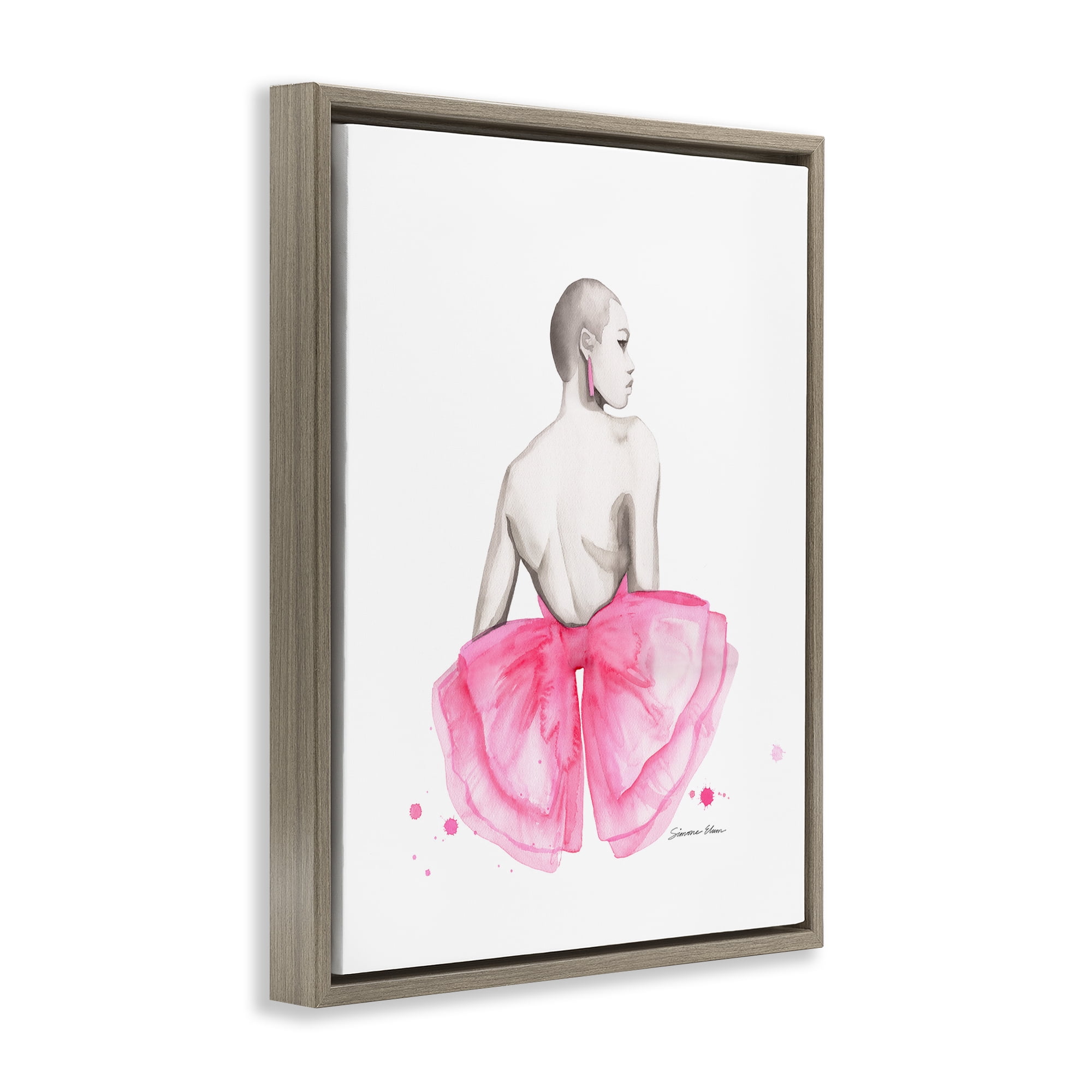 Stupell Industries Pink Bow Portrait From Behind Brown Framed Floater Canvas Wall Art, design by Simone Elum