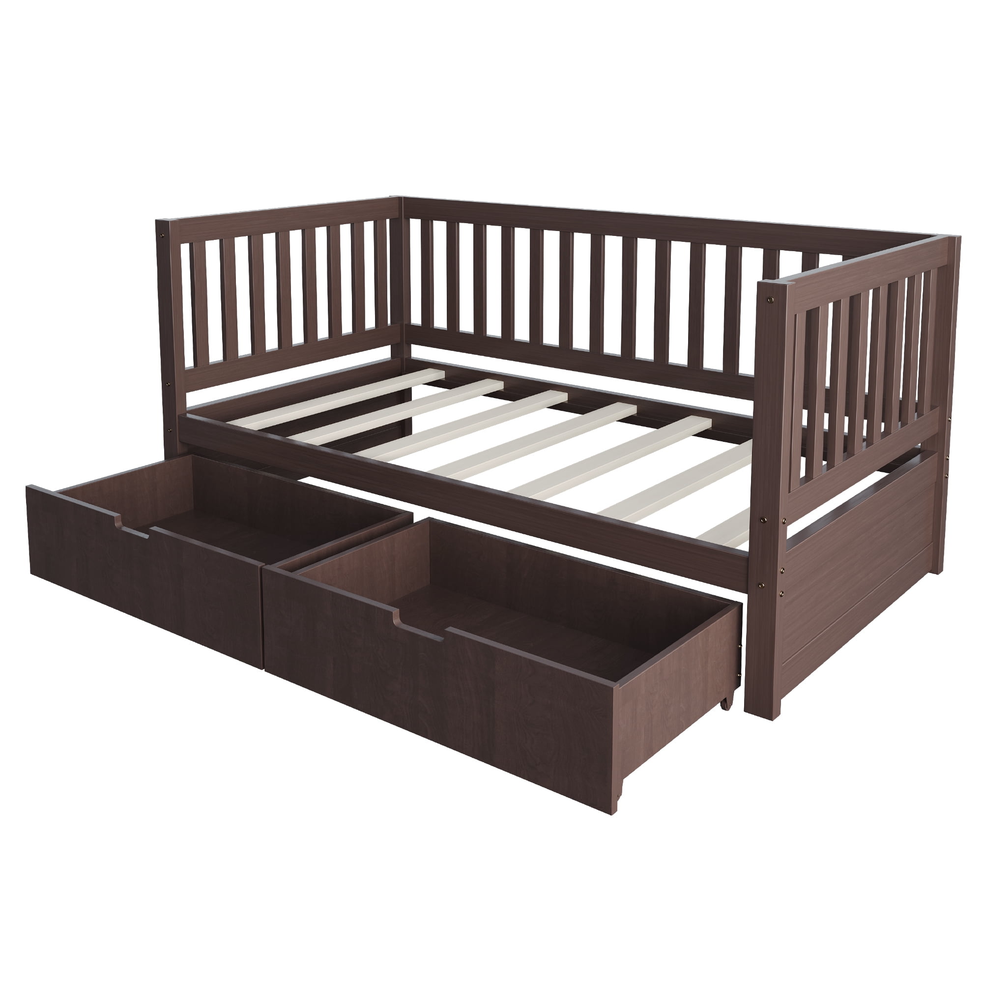 Euroco Wood 3-in-1 Toddler Daybed with Drawers, Crib Bed with Removable Guardrails, Espresso