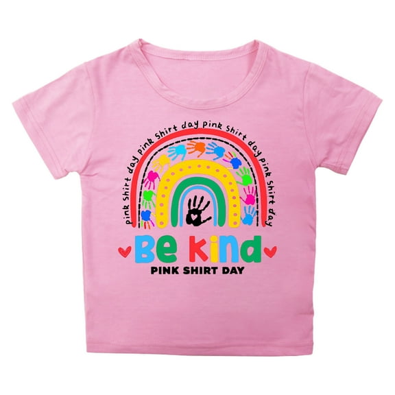Toddler Girls Anti-Bullying Friendly T-Shirt Casual Print Round Neck Loose Short Sleeve T Shirt Top Pink,3-4T Girls T Shirts