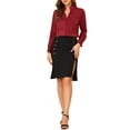 thumbnail image 2 of INSPIRE CHIC Women's Ruffled Stand Collar Long Sleeve Button Office Satin Shirt L Dark Red, 2 of 7