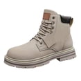 thumbnail image 2 of RotHome Mens Platform Boots High Top Combat Ankle Booties Lace-up Round Toe Non-Slip Treaded Sole Outdoor Work Casual Leather Footwear, 2 of 4