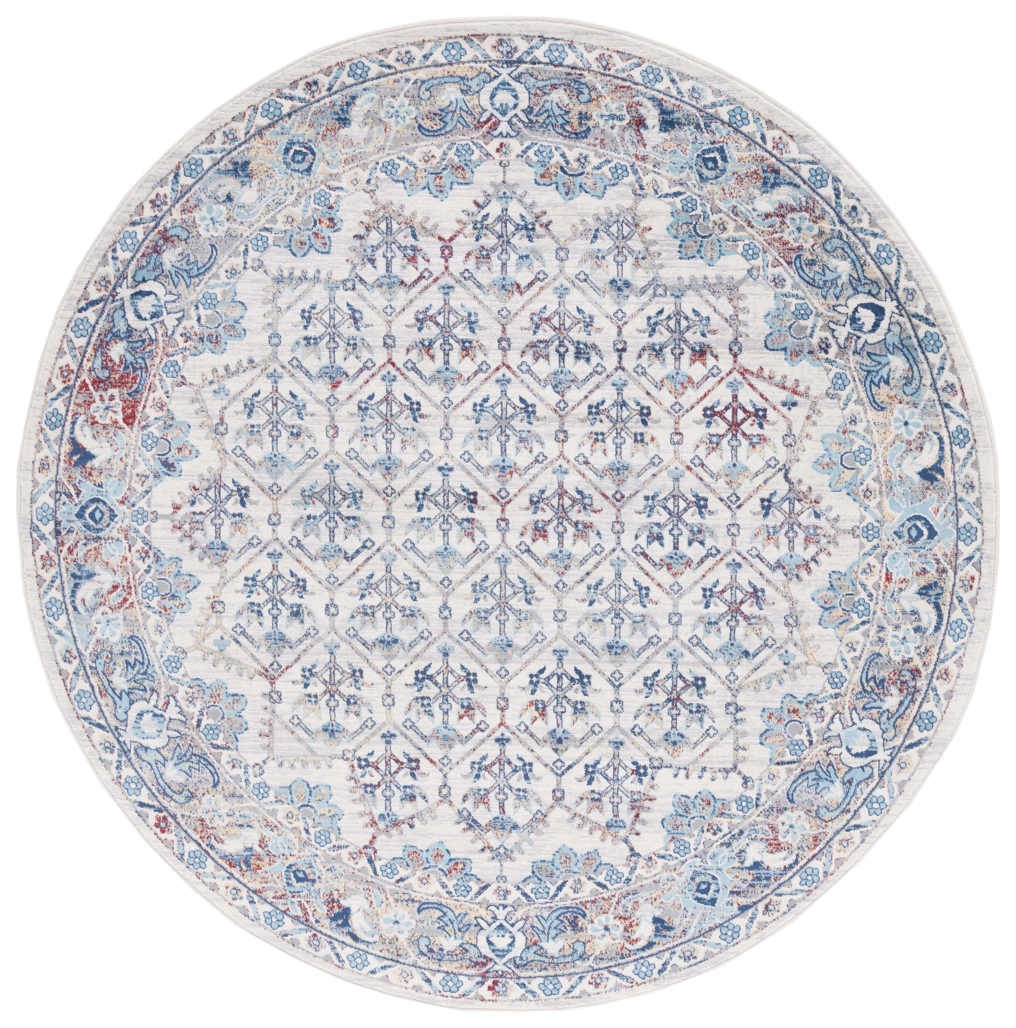 SAFAVIEH Brentwood Pompeii Geometric Area Rug, Ivory/Blue, 5' x 5' Round