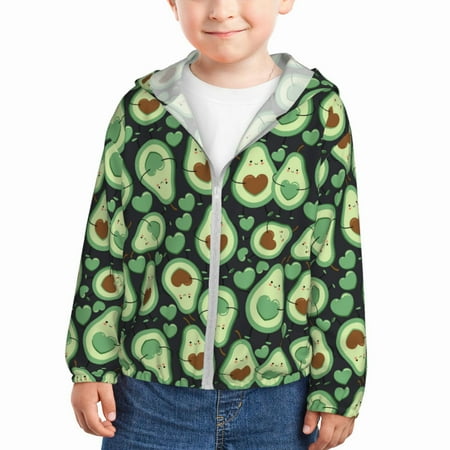 

Wukai Avocado Heart Print Kids Sun Protection Hoodie Zip-Up Jackets Long Sleeve Shirts Fishing Shirt with Pocket for Kid-5 Years