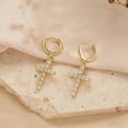 thumbnail image 2 of SFTING Hoop Earrings for Women Cross 5A CZ Silver Plated Yellow Simple Pendant Earrings Jewelry Anniversary Gift for Her, 2 of 7
