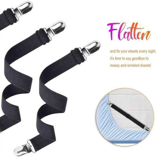  Bed Sheet Suspenders, 4pcs Adjustable Bed Sheet Holder Straps  Sheet Fasteners Heavy Duty Bed Sheet Grippers For Mattresses Fitted Sheets  Flat Sheets, Black