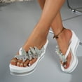 thumbnail image 4 of Womens Platform Flip Flops Butterfly Rhinestone Glitter Wedge Sandals Fashionable Slip on Wedges Heels Slides White Size 7.5, 4 of 8