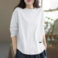 thumbnail image 5 of Olyvenn Women's T-Shirts Long Sleeve Casual Solid Crew Neck Fall Fashion Bottoming Home Solid Cotton Office Lady Tops White XXL, 5 of 7