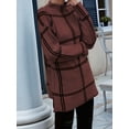 thumbnail image 5 of Checkered Knit Sweater for Women Fall Winter Casual Mock Neck Pullover Striped Sweaters Color Block Tops Dark Brown XL, 5 of 9