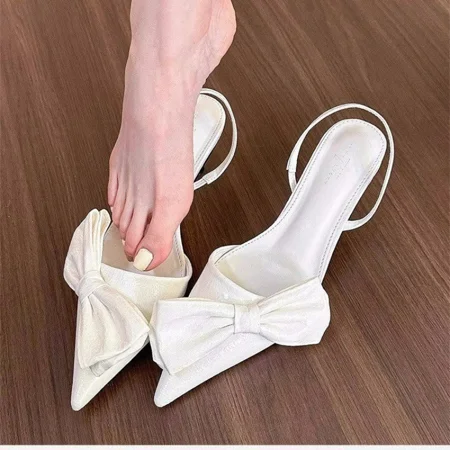 New Pointed Toe Stiletto Solid Color Bow Decorated Fashion Sandals Comfortable Casual Sexy Elegant High Heels Women s Shoes