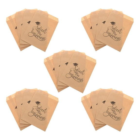 TABLZONE 20Pcs Khaki Paper Graduation Favor Bags for Party Candy and Cookie Storage Pouches