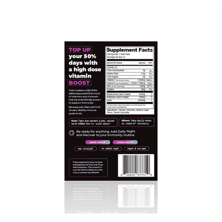 Tonic Health Boost Immunity Drink, Elderberry & Blackcurrant, Max Strength Vitamin C, D and Zinc, Healthy Supplement, 10 Count