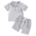 thumbnail image 3 of Pandaie 0-3Y Baby Boys Summer Clothes 2 Piece Toddler Infant Button Down T-Shirts Shorts Set Newborn Outfits with Pocket Grey, 3 of 9