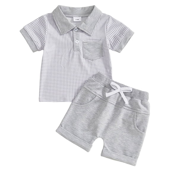 TOWED22 Toddler Baby Boy Golf Outfits 2Pcs Summer Clothes Sets Embroidery Golf Car Short Sleeve Shirt and Striped Shorts Set(Grey,6-12 M)