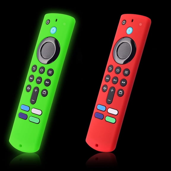 GJX 2 Pcs Glowing Remote Cover for Fire Tv Stick 4K Select, 4K Plus, Hd, 3Rd Gen. Remote Controller, Silicone Protective Case with Lanyard, Glowing Green Red