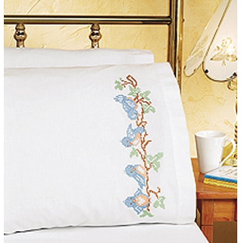 Janlynn Birds On A Branch Pillowcase Pair Stamped Cross Stitch, 20" x