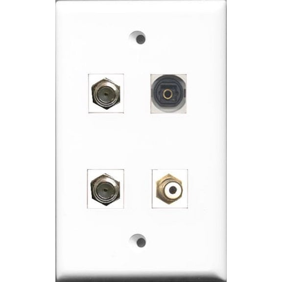 RiteAV 1 Port RCA White 2 Port Coax Cable TV- F-Type and 1 Port Toslink Wall Plate