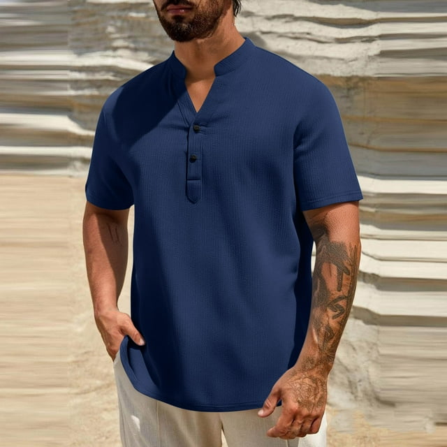 pstuiky Camisas de invierno de manga larga para hombre, Camisas de manga larga con cuello alto y botones sólidos para hombre salir tops s