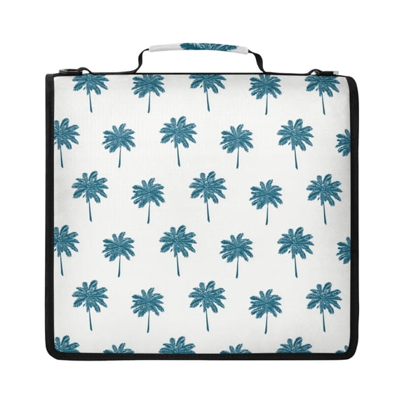 Zipper Binder with Shoulder Strap 2 inch 3 Ring Waterproof File Folder Organizer Bag 500 Sheet Teal Palm Tree Pattern