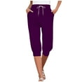 thumbnail image 1 of Women's High Waist Drawstring Joggers Capris, Purple, Size S, 1 of 6