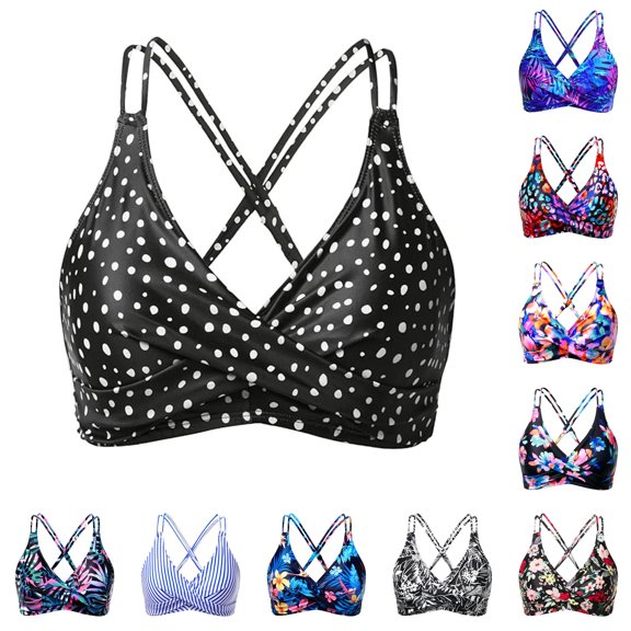XIAONU Women's Criss Cross Back Polka Dot Swim Top Polka Dot Graphic Summer Beach Bikini Bustiers