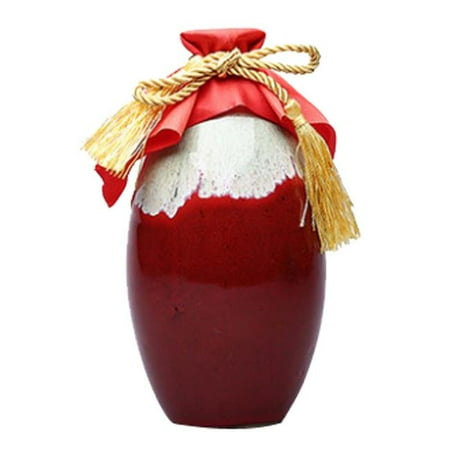 

Panda Superstore PS-HOM367144011-SUE02940 16 oz Oval Ceramic Empty Bottle Chinese Small Flagon with Cloth Cover Wine Jar Red