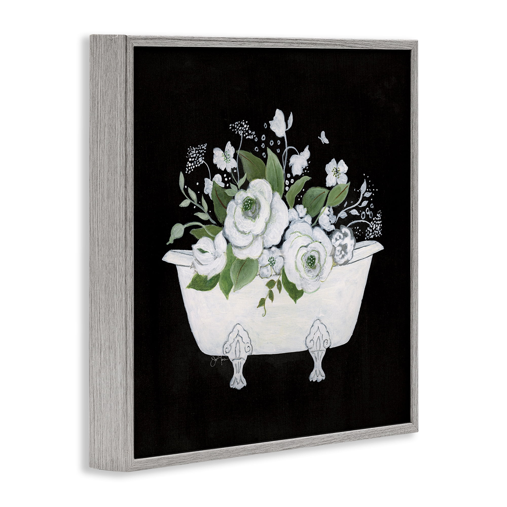 Stupell Industries White & Black Bath Typography Painting Gray Framed Art Print Wall Art, 12 x 12